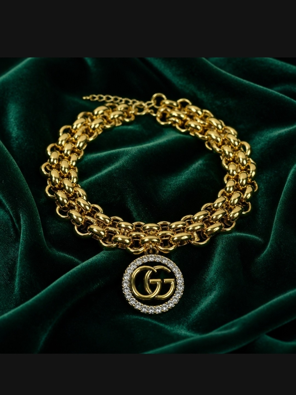Gold-Tone Chunky Chain Bracelet with Crystal GG Pendant